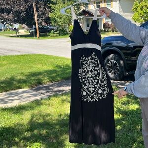 Black Maxi Dress with White Embroidery